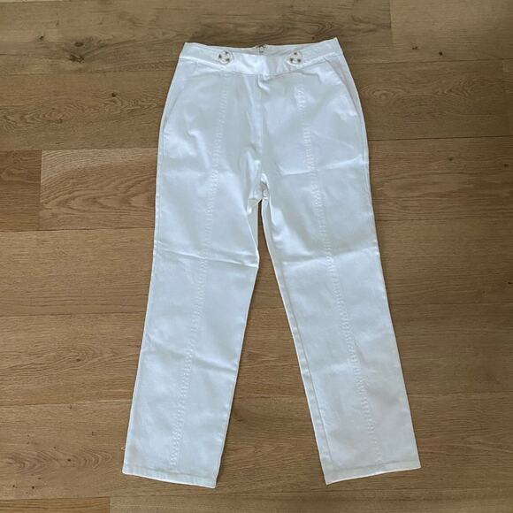 Tularosa Straight Leg Pants With Button Detail in White - Picture 1 of 6